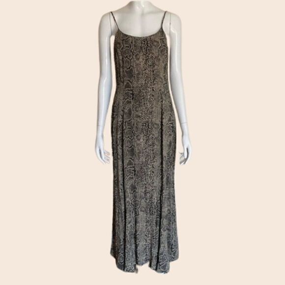 Vintage Cream and Black Snakeskin Print Maxi Slip Dress Size Medium Dress - Picture 1 of 11